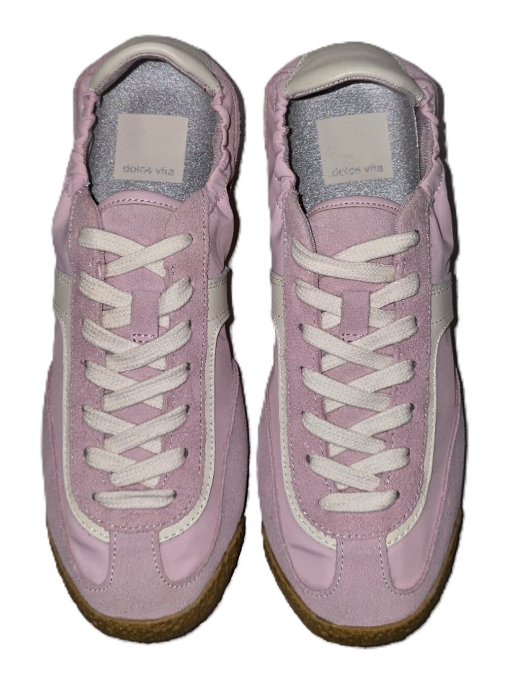 Dolce Vita Sariya Leather Sneakers 5 Low Top Trainers Gum Soles Nylon Suede PINK